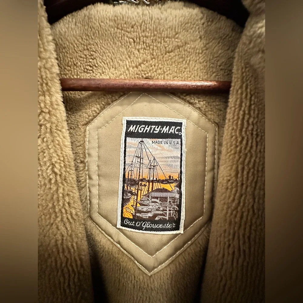 Mighty Mac Coat Jacket Fleece Lined Overcoat with zipped Hood Tan USA Made